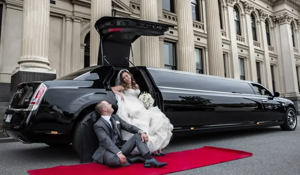 White stretch limousine for Portland wedding transportation service