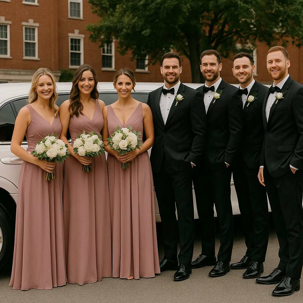 Wedding party transportation fleet including limos and vans in Portland